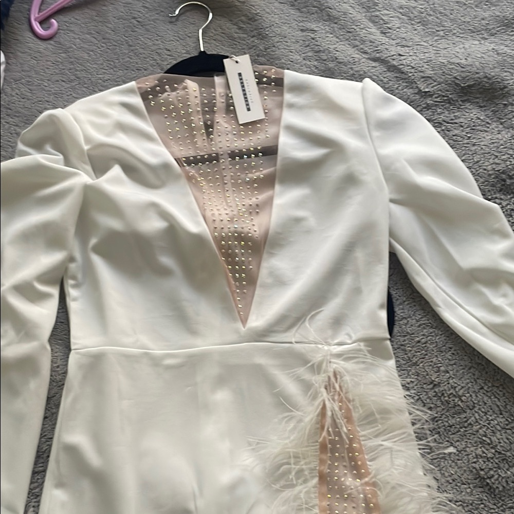 Elegant White Dress with Pearl Accents